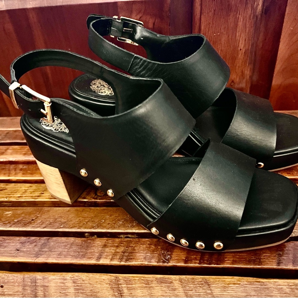 Vince Camuto Black Platform Sandals with Chunky Heel